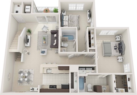 Floor plan for 2 beds, 2 baths, 1131 sqft